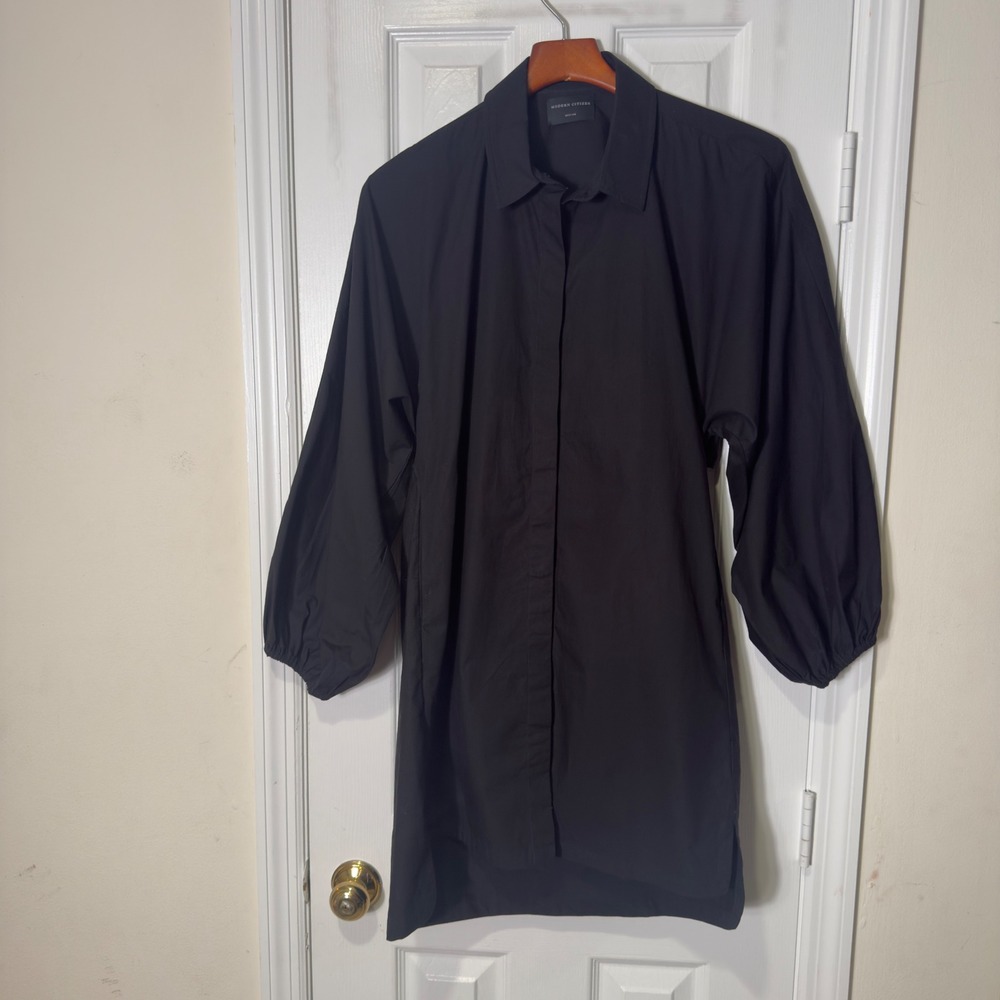 Modern Citizen Black Shirt Dress Women's Medium Button Front Minimalist Midi - Picture 4 of 11
